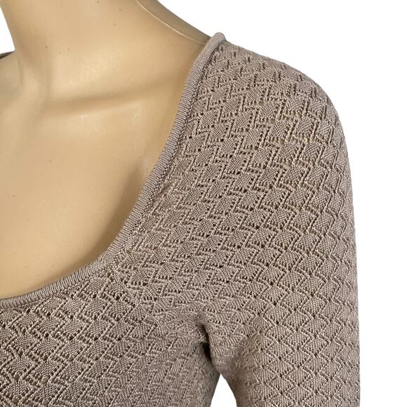 Abercrombie & Fitch Taupe Brown Pointelle Knit Square Neck Bodysuit Top SZ S - Picture 6 of 11